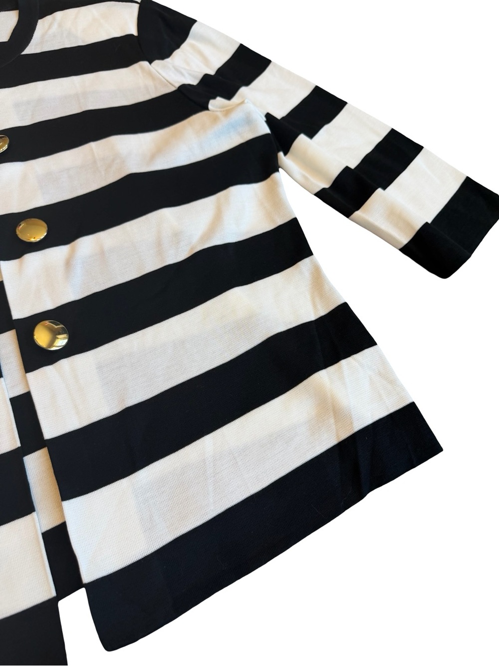 Ming-Wang Stipe Cardigan Sweater Black White Gold Buttons Size XL Women's - Picture 5 of 14